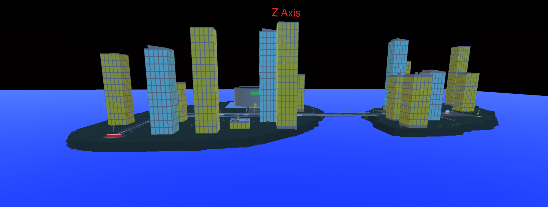 An overview of the example city for Alpha 1.6.