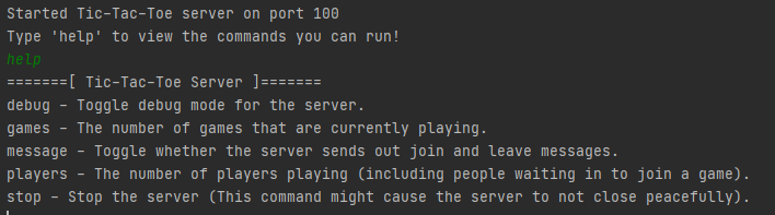 The server prompt from the new Java Tic-Tac-Toe.